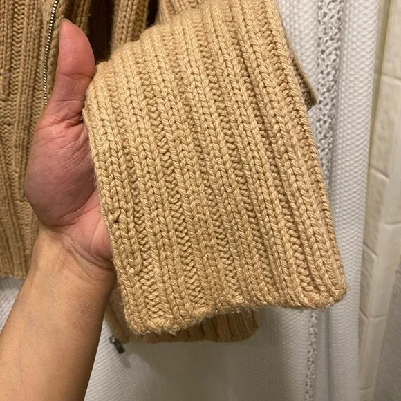 Vince Rib Transfer Wool Cashmere Zip Up Fisherman Sweater Chamois Beige L - Picture 6 of 10